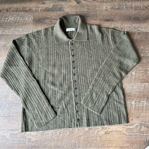 NAADAM Cashmino Ribbed Collared Cardigan in Olive